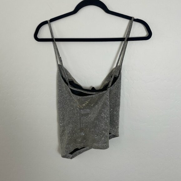 ⭐Curve Draped Crisscross Asymmetrical Trendy Chic Party Crop Shimmer Glitter Top - Picture 5 of 7